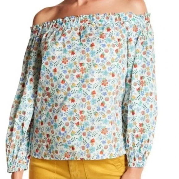 J. Crew Liberty Of London Art Edenham Off Shoulder Blouse Size 4 Floral Boho - Picture 5 of 8
